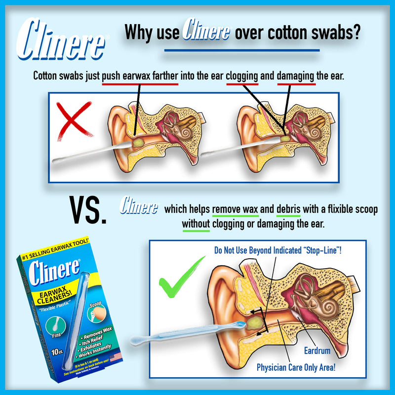 [Australia] - Clinere® Ear Cleaners, 10 Count Earwax Remover Tool Safely and Gently Cleaning Ear Canal at Home, Ear Wax Cleaner Tool, Itch Relief, Ear Wax Buildup, Works Instantly, Exfolimates, Earwax Cleaners. 10 Count (Pack of 1) 