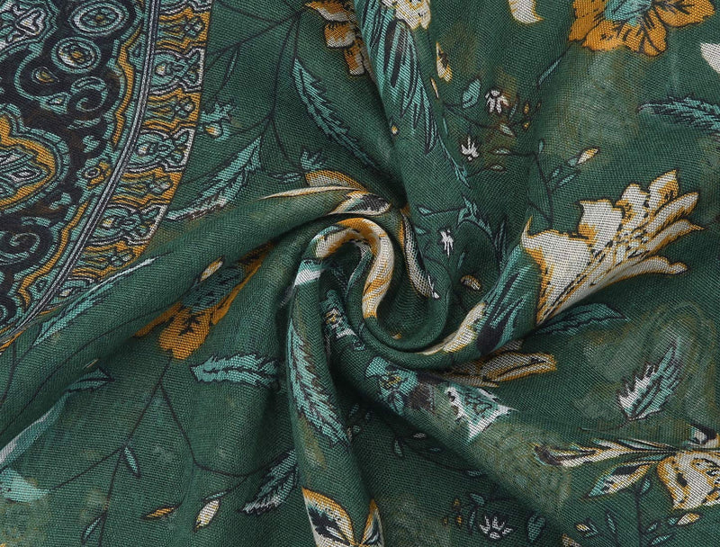 [Australia] - uxcell Large Balinese Yarn Floral Print Scarves Beach Shawl Vintage Style Swimwear Wraps for Women 71"x35.5" Dark Green 
