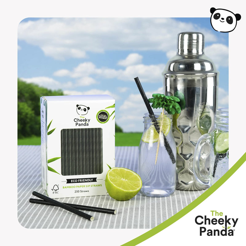 [Australia] - The Cheeky Panda – Bamboo Paper Black Sip Straws | Pack of 250 Straws | Perfect for Cocktails, 100% Biodegradable, Plastic-Free, Eco-Friendly, Strong & Sustainable 