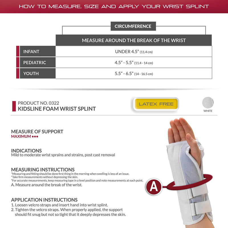 [Australia] - OTC Kidsline Wrist Splint Soft Foam Adjustable Support, White (Left Hand), Pediatric White (Left Hand) 
