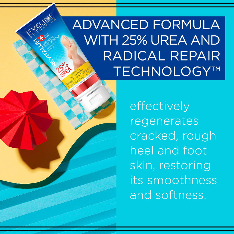 [Australia] - Eveline Cosmetics Revitalum Cream-compress for Cracked Heels 8 in 1 | 75 ML | Moisturising Foot Cream for Cracked Heels Treatment | 25% UREA | Fast-absorbing Formula | Refreshing Mint Extract 
