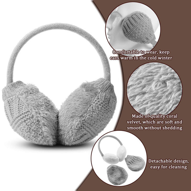 [Australia] - 2 Pieces Winter Knit Earmuffs Detachable Warm Knitted Ear Warmers Unisex Furry Ear Muffs Winter Outdoor Ear Covers for Women Men 