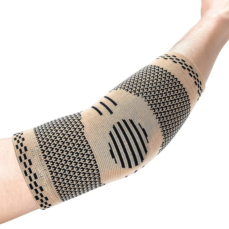 [Australia] - ABYON Medical Grade Copper Elbow Compression Sleeve (2pack) Highest Copper Content Elbow Brace for Tendonitis and Tennis Elbow,Arthritis,Golf Elbow,Breathable and Supportive Elbow Brace Relief Elbow Pain for Men and Women Brown Small 