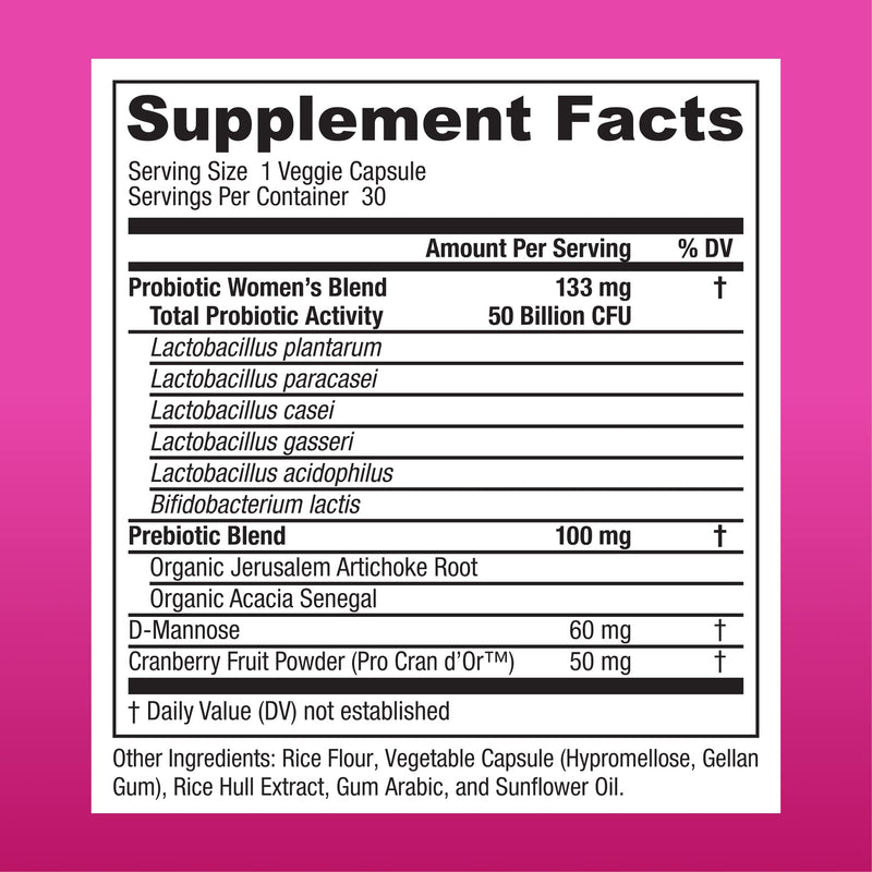 [Australia] - Prebiotics & Probiotics for Women - Science Backed ProCran - Organic Prebiotics, 50 Billion CFU, D-Mannose & Cranberry for Digestive, Immune, Feminine Health, Soy & Dairy Free, 30 Vegan Capsules 1 Month Supply Womens Probiotic 