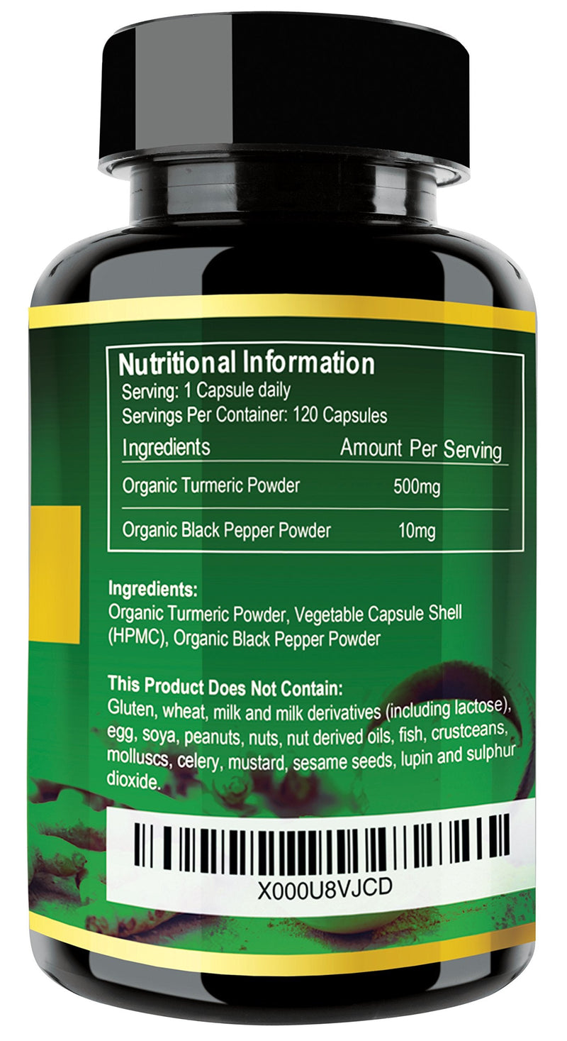 [Australia] - Ultra Pure Organic Turmeric Curcumin and Organic Black Pepper Capsules High Strength Food Supplement 120 Veg Capsules Soil Association Organic Certified and Vegetarian Society Approved - Made in UK 