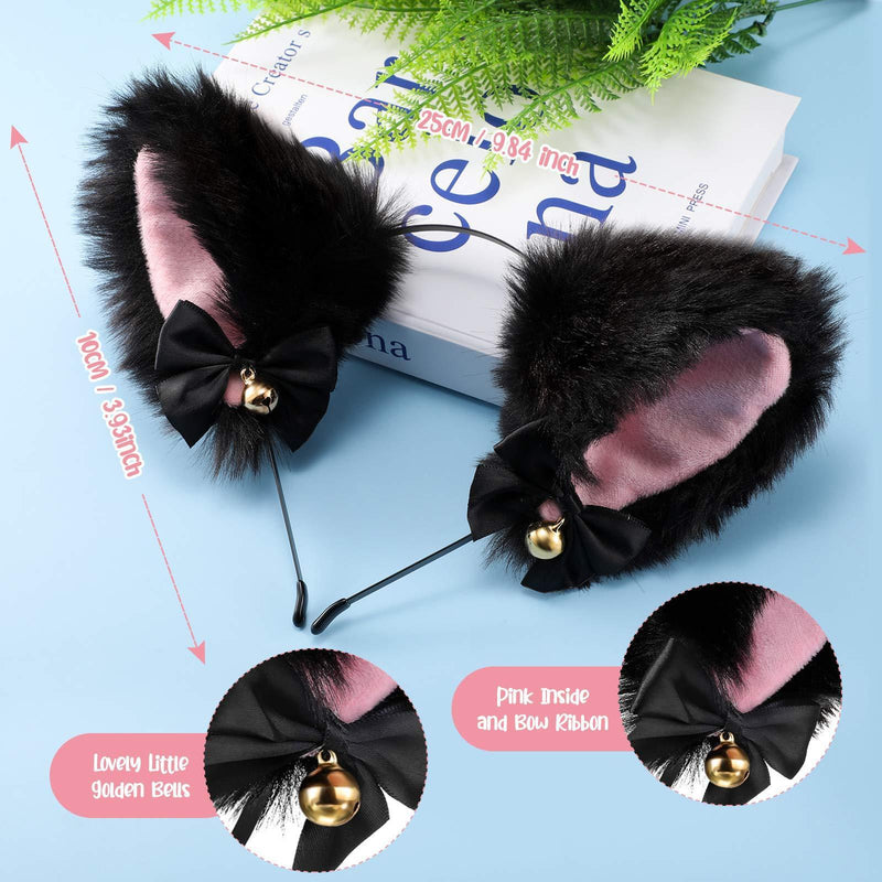 [Australia] - Cat Ears Hair Band Cosplay Cat Ears Hair Accessories Cat Ear Headband with Bells Hair Accessories for Women Girls Daily Decoration and Party (Black with Pink) Black With Pink 