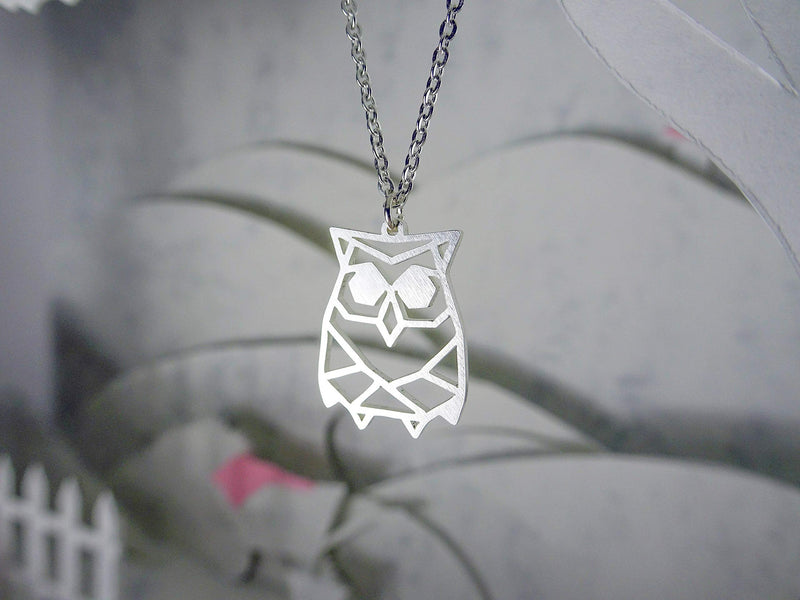 [Australia] - La Menagerie Owl Silver Origami Jewelry & Silver Geometric Necklace – 925 Sterling Plated Silver Necklace & Owl Necklaces for Women – Owl Necklace for Girls & Origami Necklace 