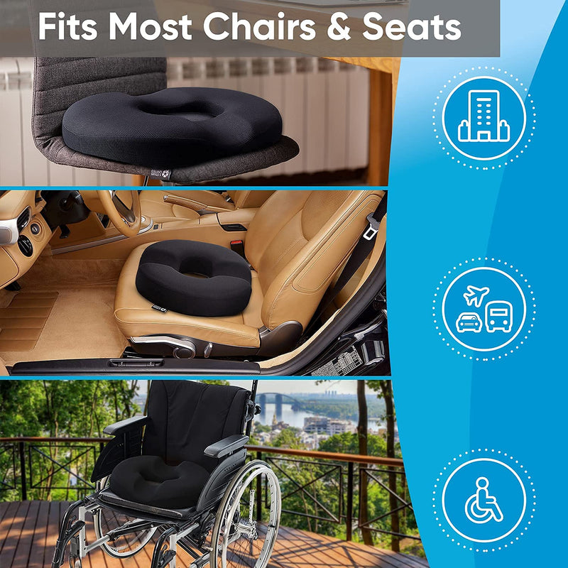 [Australia] - Donut Cushion Haemorrhoids Pillow – 100% Memory Foam Cushions with Non-Slip Bottom – Doughnut Ring To Sit On - Orthopedic Firm Seat for Home, Office, Wheelchair – Coccyx Pain Pressure Relief 1 