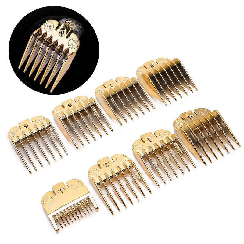 [Australia] - 8pcs Haircut Limit Comb, Hair Clipper Guide Comb, Guide Attachment Size, Positioning Comb Replacement Guide Comb Set Cutting Guide Comb for Hair Clipper Gold 