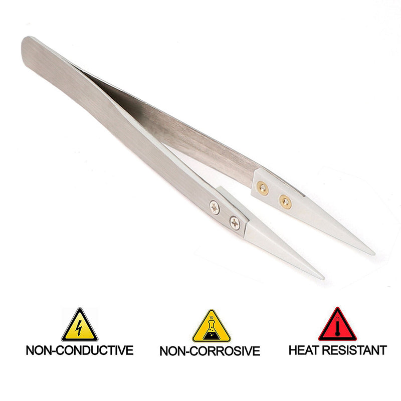 [Australia] - Precision Ceramic tweezers Non-Conductive Anti-Static Highly Heat Resistant Plier 1 1 Pack Silver 