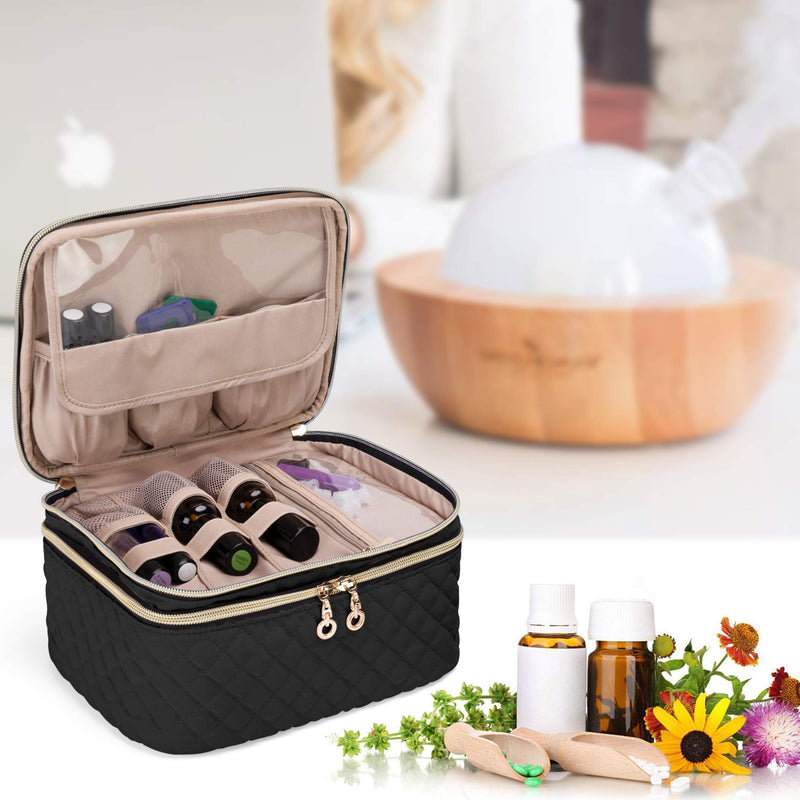 [Australia] - YARWO Double Layer Essential Oil Organizer, Portable Storage Bag for 24 Bottles (5ml/0.17fl.oz - 30ml/1.0fl.oz) Essential Oil and Accessories, Black (BAG ONLY, PATENTED DESIGN) Fits for 24 Bottles 