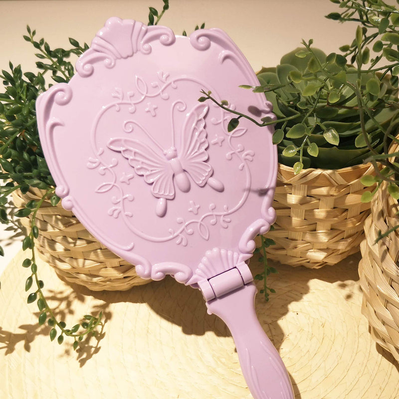 [Australia] - Embossed Butterfly Handheld Mirror with Folding Handle, Princess Style Girls Mirror with Handle, Purple 