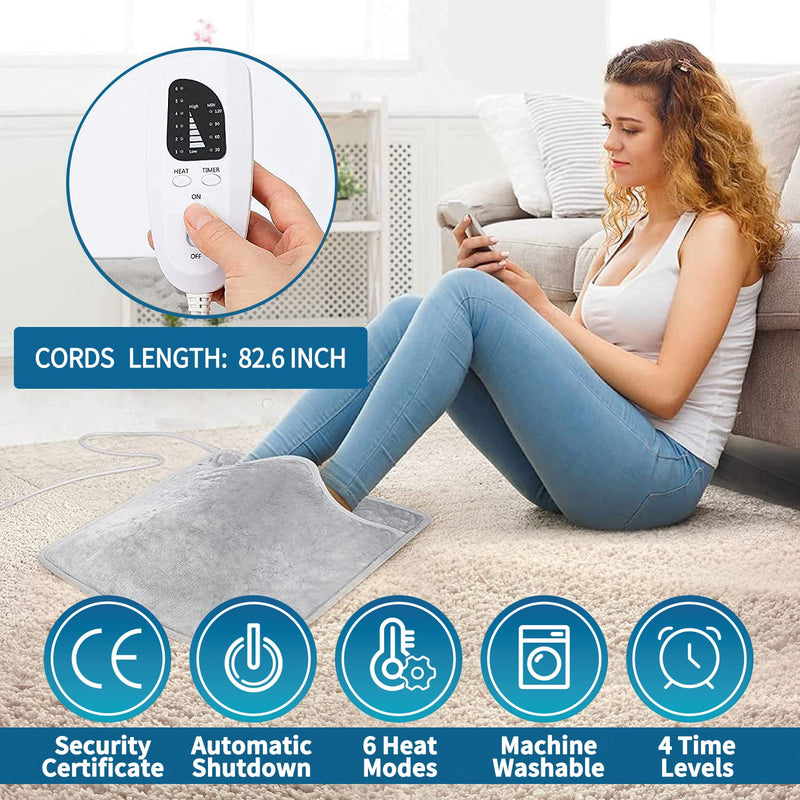 [Australia] - Cuplu 40x40 Electric Foot Warmer, Auto Shut Off - Washable Electric Feet with 6 Heat Levels 4 Timers, Warmer Fast Heating Pad Cushion for Foot, Back and Full Body for Women Men(Gray) 
