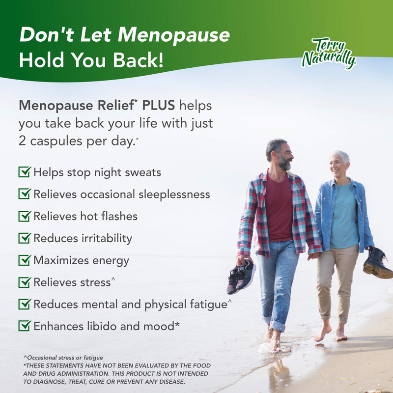 [Australia] - Terry Naturally Menopause Relief Plus - Rhodiola & Black Cohosh Complex, 60 Vegan Capsules - Hot Flash & Night Sweat Relief, Energy & Mood Support, Soy Free - Non-GMO, Gluten-Free - 60 Servings 