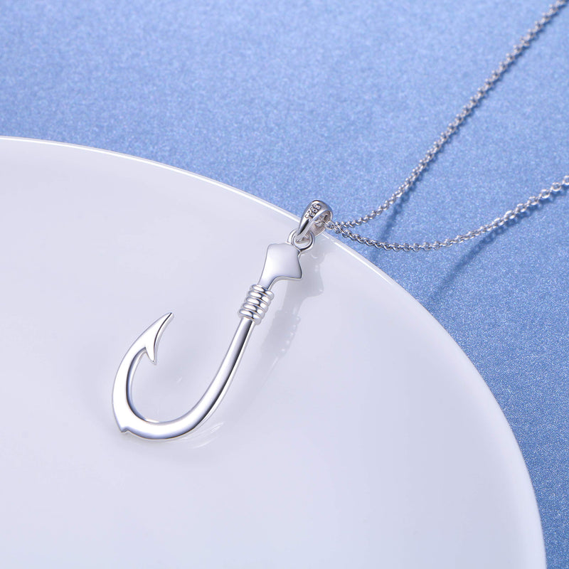 [Australia] - 925 Sterling Silver Hawaii Fishing Fish Hook Pendant Necklace for Women Girls Gift 