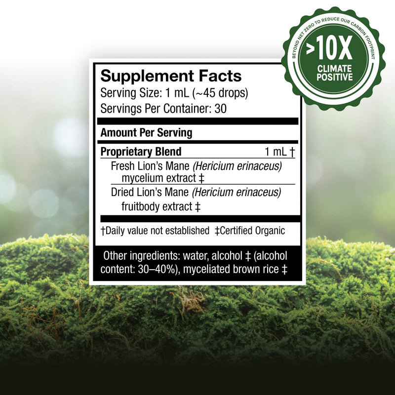 [Australia] - Host Defense, Lion's Mane Extract, Promotes Mental Clarity, Focus and Memory, Daily Mushroom Supplement, Vegan, Organic, 1 fl oz (30 Servings) 1 Fl Oz (Pack of 1) 