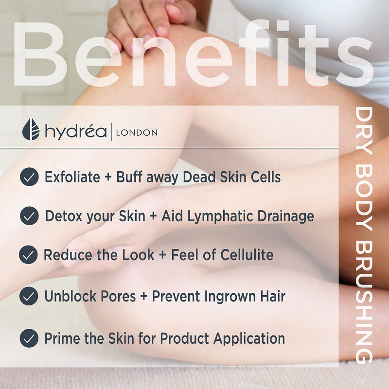[Australia] - Hydrea London Dry Body Brush – Premium Exfoliating Dry Skin Brush with Natural Bristle, Dry Brush Cellulite Remover, Exfoliating Body Scrubber, Helps Improve Lymphatic Drainage, FSC® Certified Beechwood. 