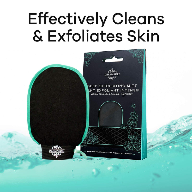 [Australia] - Dermasuri Deep Exfoliating Body Mitt, Black, DEM3-MC-696859288012 ,Black, 1.0 count 
