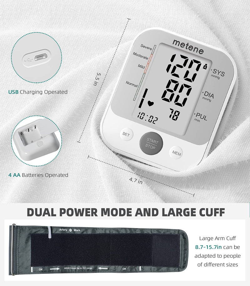 [Australia] - Metene Blood Pressure Monitor Upper Arm BP Cuff Machine, Automatic High Blood Pressure Machine Kit with Cuff 22-40cm, Pulse Rate Monitor for Home Use 