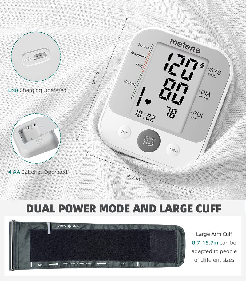 [Australia] - Metene Blood Pressure Monitor Upper Arm BP Cuff Machine, Accurate Automatic High Blood Pressure Machine Kit with Large Cuff 22-40cm, Pulse Rate Monitor for Home Use 