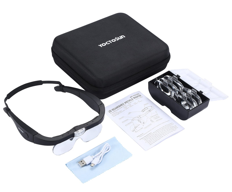 [Australia] - YOCTOSUN Magnifying Glasses with 2 LED Lights,4 Detachable Lenses, Storage Case, Head Strap, Hands Free Headband Magnifier for Close Work, Jewelry, Hobby,Crafts Headset Magnifier with Storage Case 