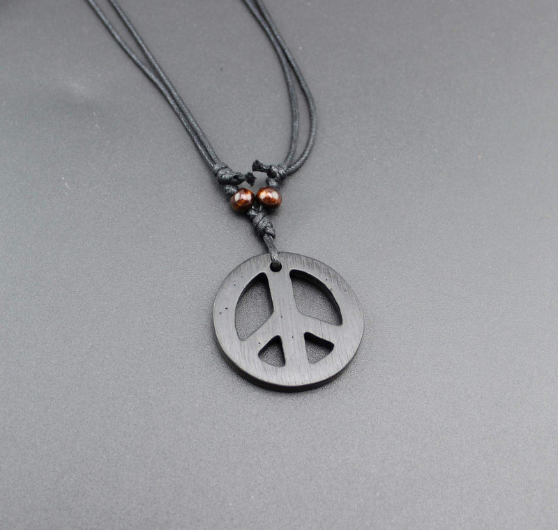 [Australia] - Handmade Adjustable Love Peace Sign Hippie Pendant Necklace Vintage Rope Chain Resin Weave Jewelry black 