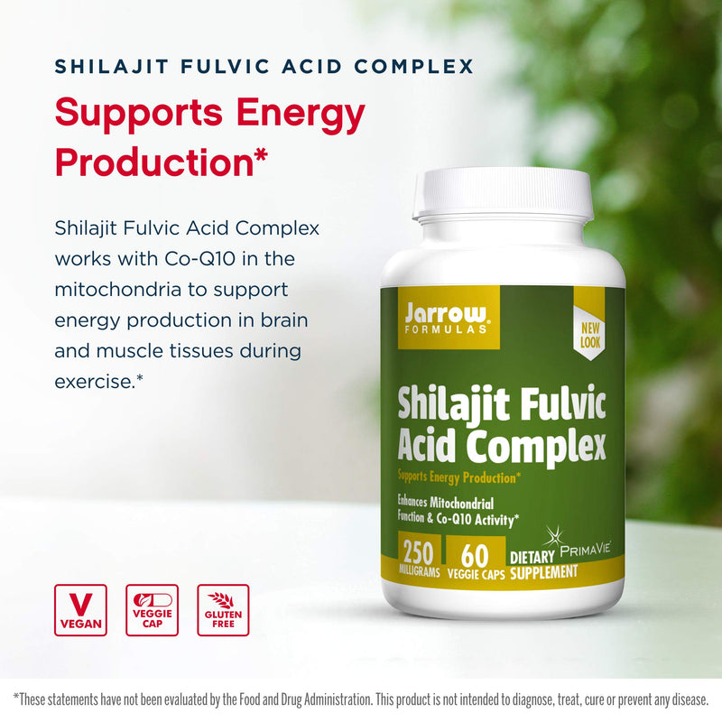 [Australia] - Jarrow Formulas Shilajit Fulvic Acid Complex 250 mg - 60 Veggie Caps - Supports Energy Production, Mitochondrial Function & Co-Q10 Activity - Gluten Free - 60 Servings 60 Count (Pack of 1) 