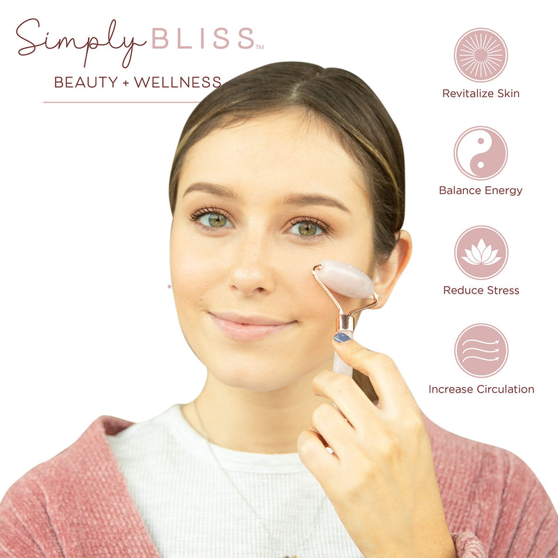 [Australia] - Simplify Bliss Rose Quartz Relieve Fine Lines and Wrinkles Dual Sides, Facial Beauty Roller Skin Care Tools, Massager for Face, Eyes, Neck, Body Muscle Relaxing 