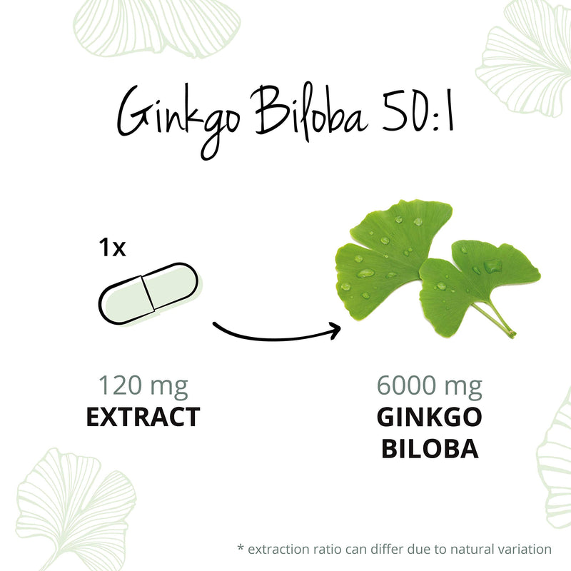 [Australia] - Ginkgo Biloba 6000mg Vegavero® | High Strength 50:1 Extract | 6 Month Supply - 180 Vegan Capsules | 24% Glycosides | NO Additives 