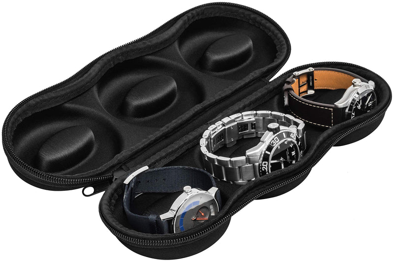 [Australia] - WATCHPOD Triple Watch Travel Case Storage Organizer For 3 Watches | Tough Portable Protection w/ Zipper Fits All Wristwatches & Smart Watches Up To 50mm (Black) 