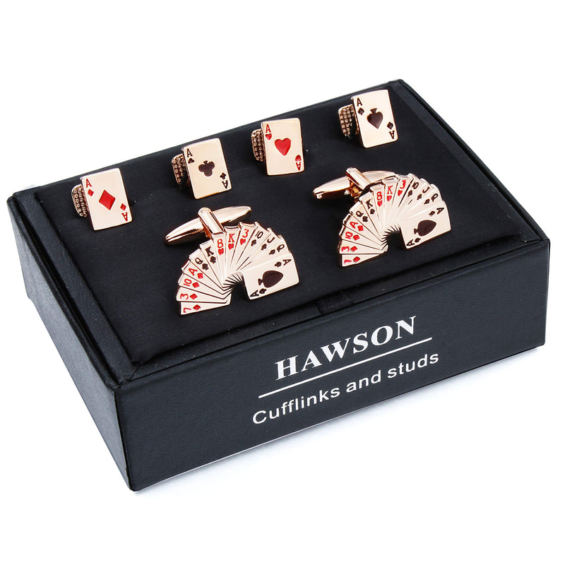 [Australia] - HAWSON Rose God Poker Cufflinks Tuxedo Studs Set for Men 