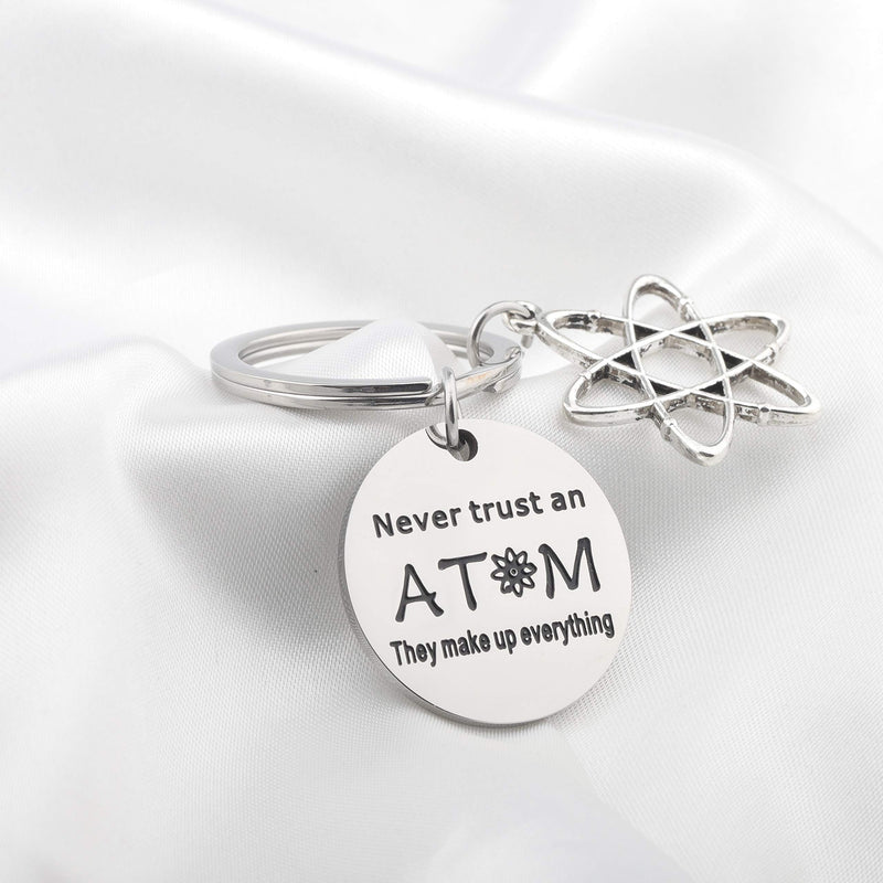 [Australia] - FUSTMW Atomic Science Symbol Keychain Never Trust an Atom They Make Up Everything Chemistry Scientist Physicist Chemist Teacher Gift Science Lovers Jewelry Gift silver 