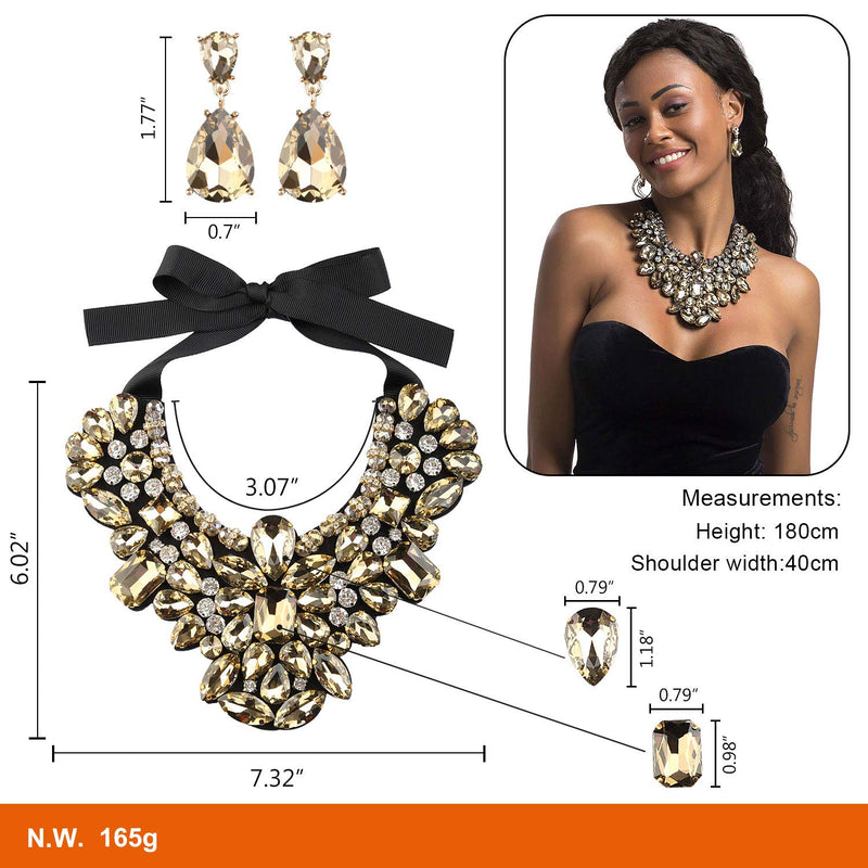 [Australia] - Holylove Statement Choker Necklace Earrings for Women, Costume Chunky Jewelry Set Champagne 1 set-HLN8455E 