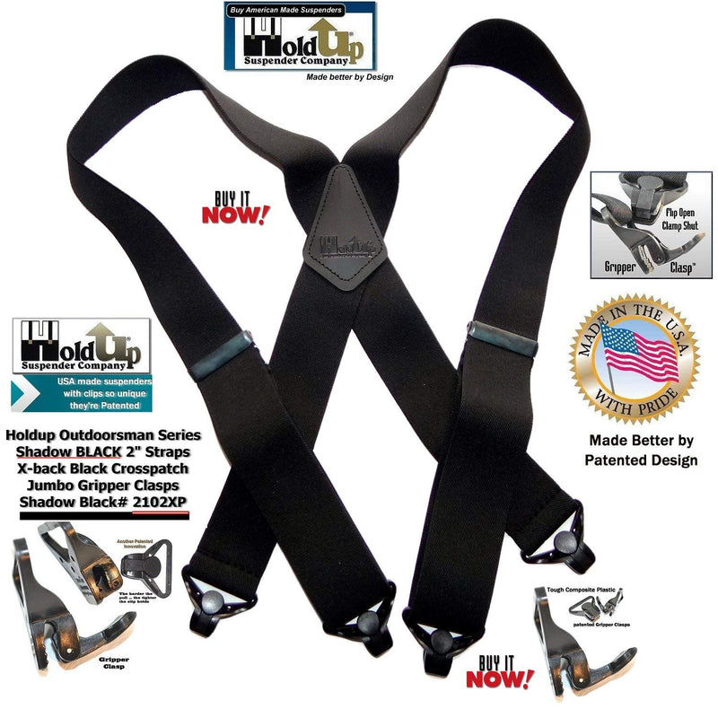 [Australia] - Holdup Suspender Company 2" Wide Shadow Black X-back Suspenders with Patented jumbo black Gripper Clasps 