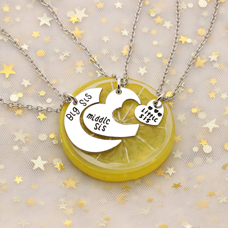 [Australia] - AGR8T 3pcs Pendant Necklace Set Big Middle Little Sister Charm Broken Heart Gifts for Sister Best Friend 