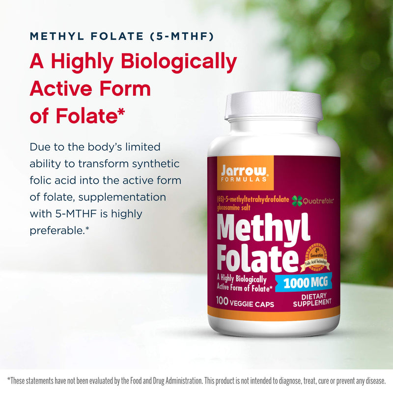[Australia] - Jarrow Formulas Methyl Folate 1000 mcg - 100 Veggie Caps - Highly Biologically Active Form of Folate - 4th Generation Folic Acid Technology - 100 Servings 100 Count (Pack of 1) 