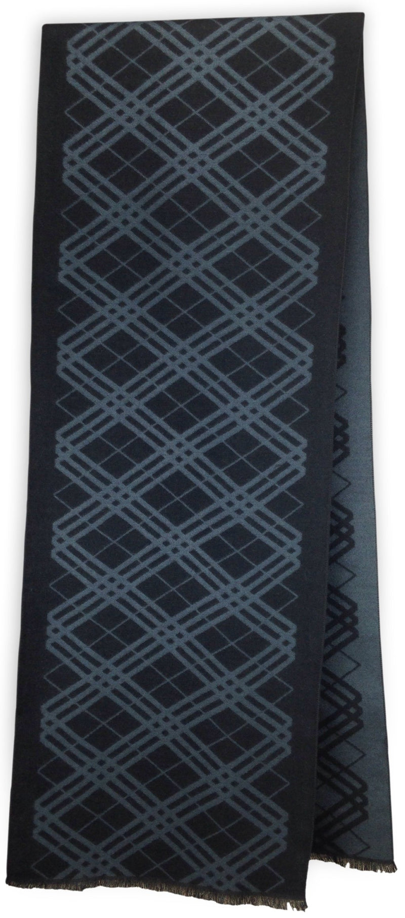 [Australia] - Bleu Nero Luxurious Winter Scarf Premium Cashmere Feel Unique Design Selection Black/Blue-grey Diagonal Plaid + Border 