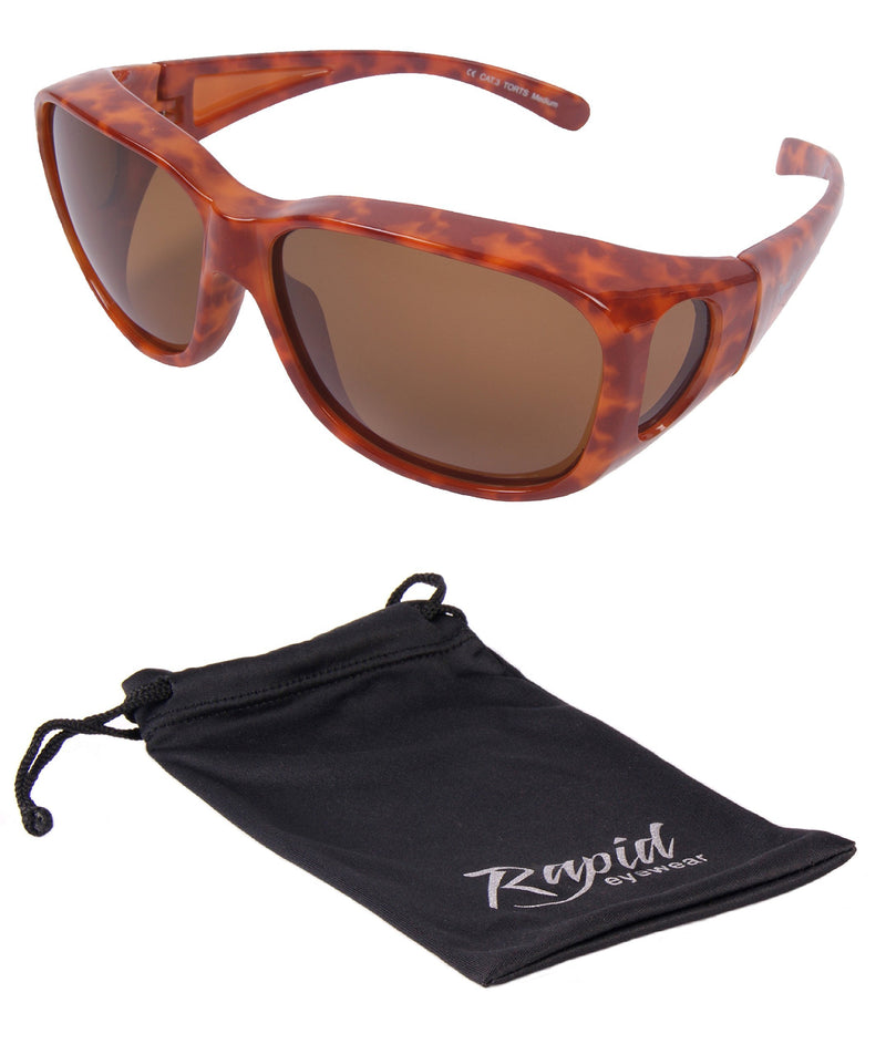 [Australia] - Rapid Eyewear Ladies Polarised OVER GLASSES SUNGLASSES That Fit Over Your Spectacles for Women. Medium Large Size. Wrap Around Tortoiseshell OTG. UV400 Protection 