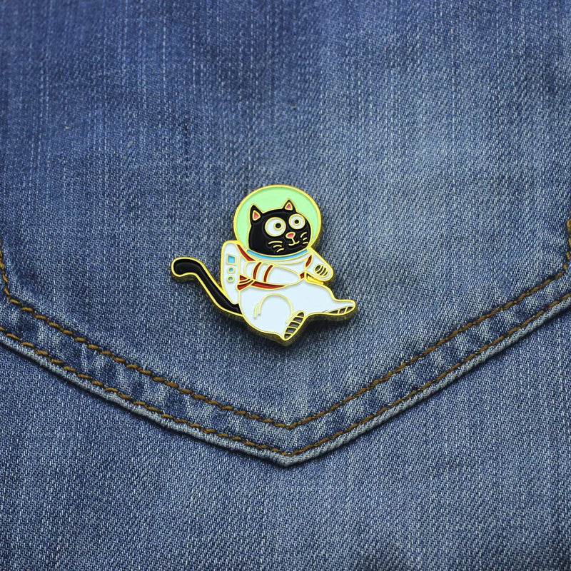 [Australia] - CUFTS Cute Astronaut Cat Enamel Lapel Pin Space Black Cat Cartoon Enamel Pins for Backpacks Clothing Bag Decor Gifts 