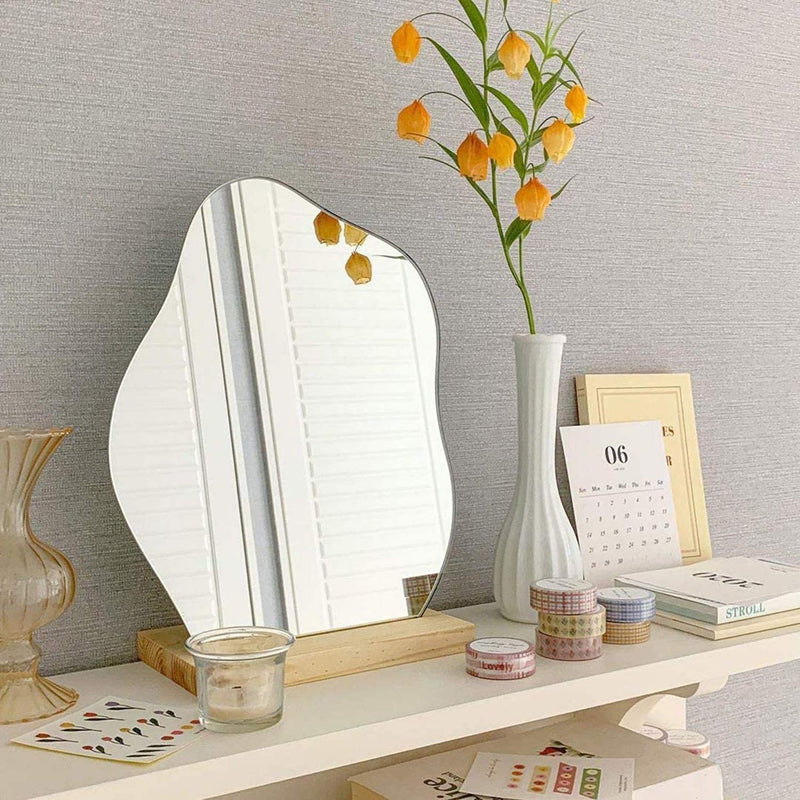 [Australia] - Acrylic Makeup Mirror for Desk with Stand-Aesthetic Desk Decor Vanity Mirror-Frameless Table top for Bedroom,Living Room and Minimal Spaces Room Decor (Baby Fat) Baby Fat 