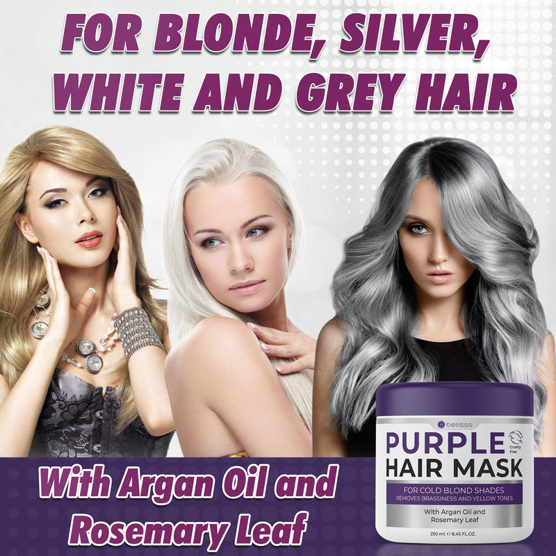 [Australia] - Bellisso Purple Mask for Blonde Hair - No More Yellow or Copper Tones - Deep Conditioner for Color Treated Locks with Keratin and Moroccan Argan Oil Treatment 