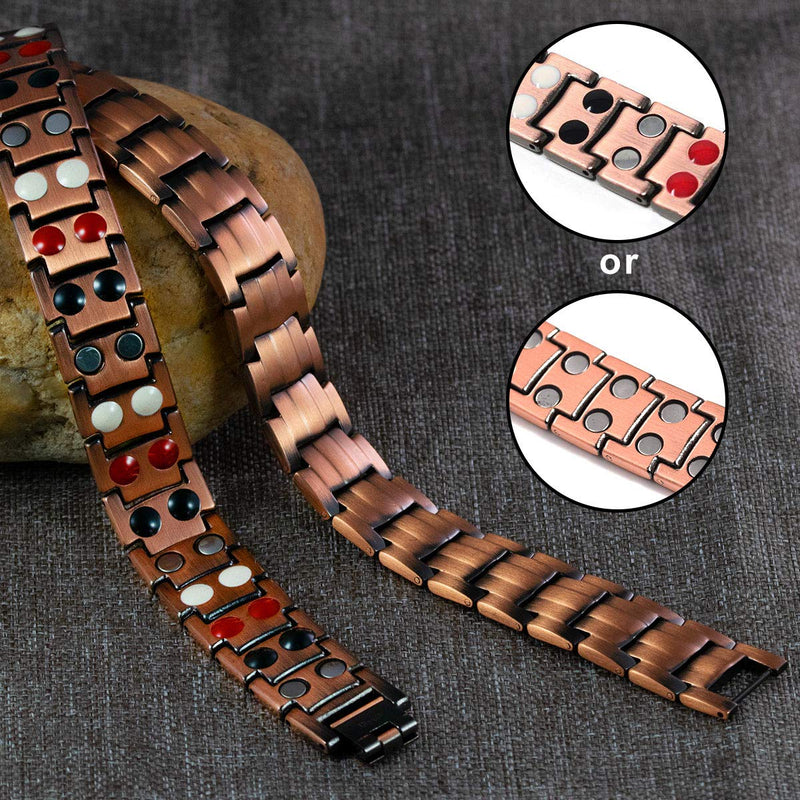 [Australia] - JFUME Pure Copper Bracelets Two Tone Bracelet for Men 8.5Inches Adjustable with Link Removal Tool Red 