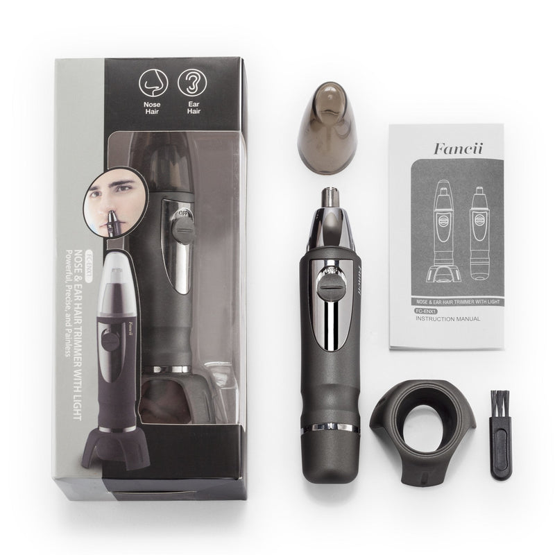 [Australia] - Fancii Nose and Ear Hair Trimmer with LED Light, Electric Nose Clipper for Men - Professional Quality, Washable Stainless Steel Blades and Battery Power 