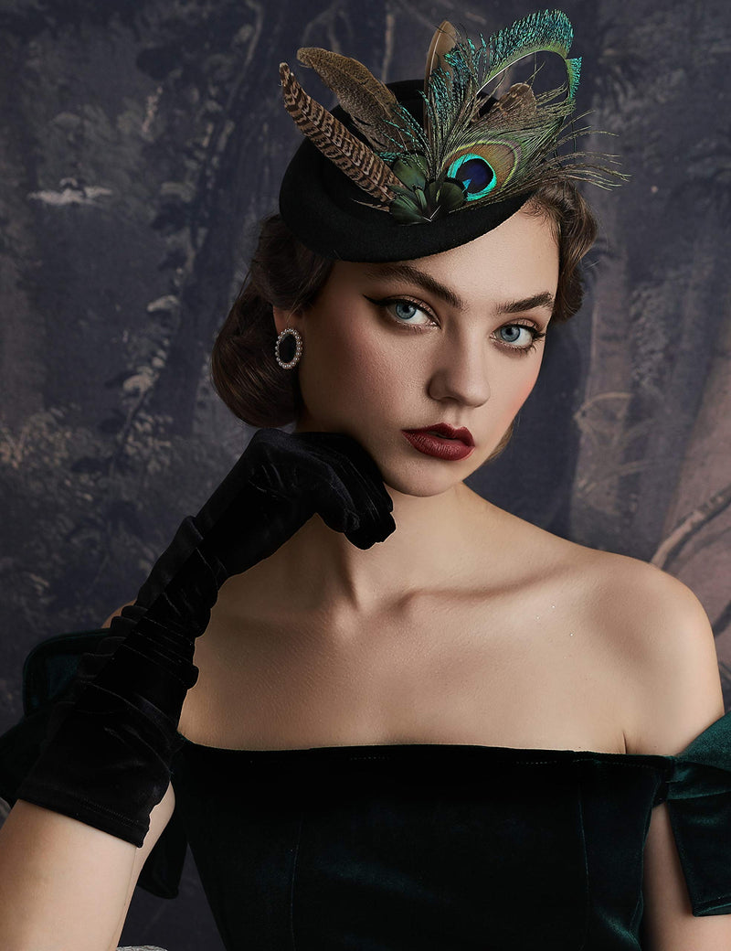 [Australia] - BABEYOND Fascinators Hat Derby Pillbox Hat Cocktail Tea Party Feather Headband Black 