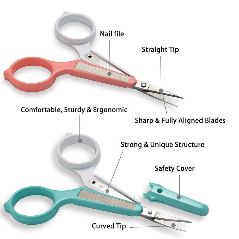 [Australia] - PAFASON Stainless Steel Curved and Straight Eyebrow Grooming Scissor Set with Safety Cover for Trimming Shaping Eyelash Extensions Eyebrow 