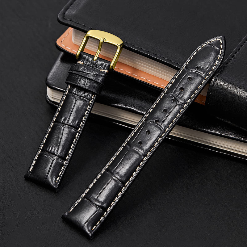 [Australia] - Watch Bands for Men, 18mm Watch Band, Watch Band, Watch Bands, Men's Watch Bands, Leather Watch Bands for Men Black/beige stitch-go gold buckle 