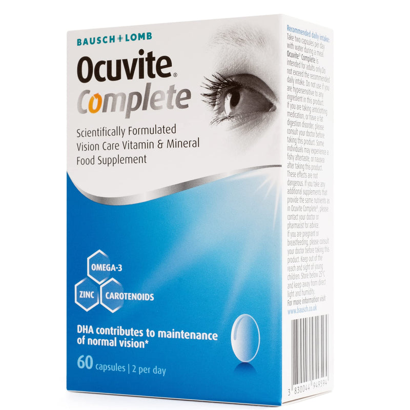 [Australia] - Ocuvite Complete, Eye Supplement Capsules, by Bausch + Lomb, Lutein and Zeaxanthin supplement with DHA Omega 3 plus Zinc, Supports Normal Vision, Two Capsules per Day 