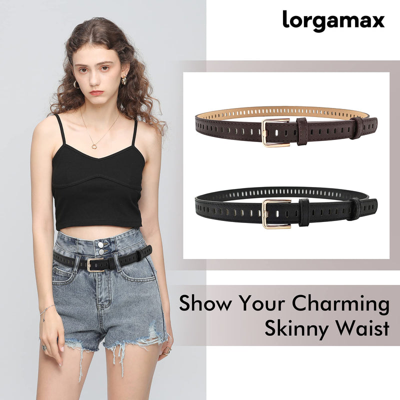 [Australia] - Women Faux Leather Belts for Jeans Pants lorgamax With Hollow Out Design Waist Belt A-black+coffee Fit pant size below 35" 