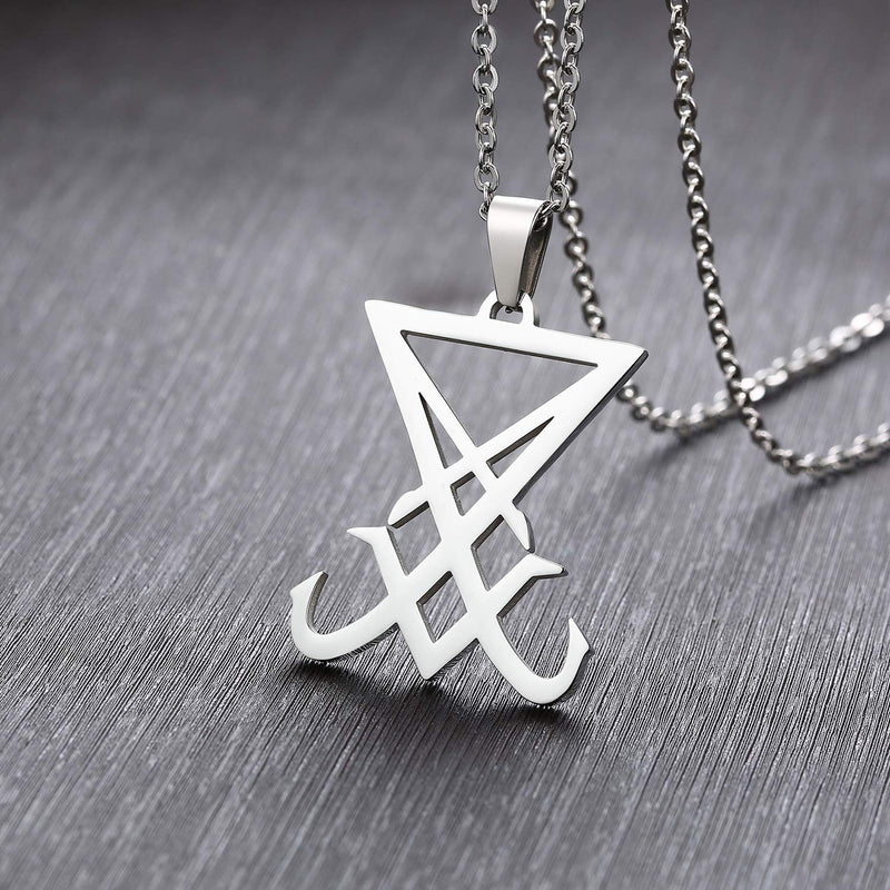 [Australia] - XUANPAI Unisex Stainless Steel Church of Satan Satanic Leviathan Cross Pendant Necklace,Religions Jewelry Seal of Lucifer(Silver) 