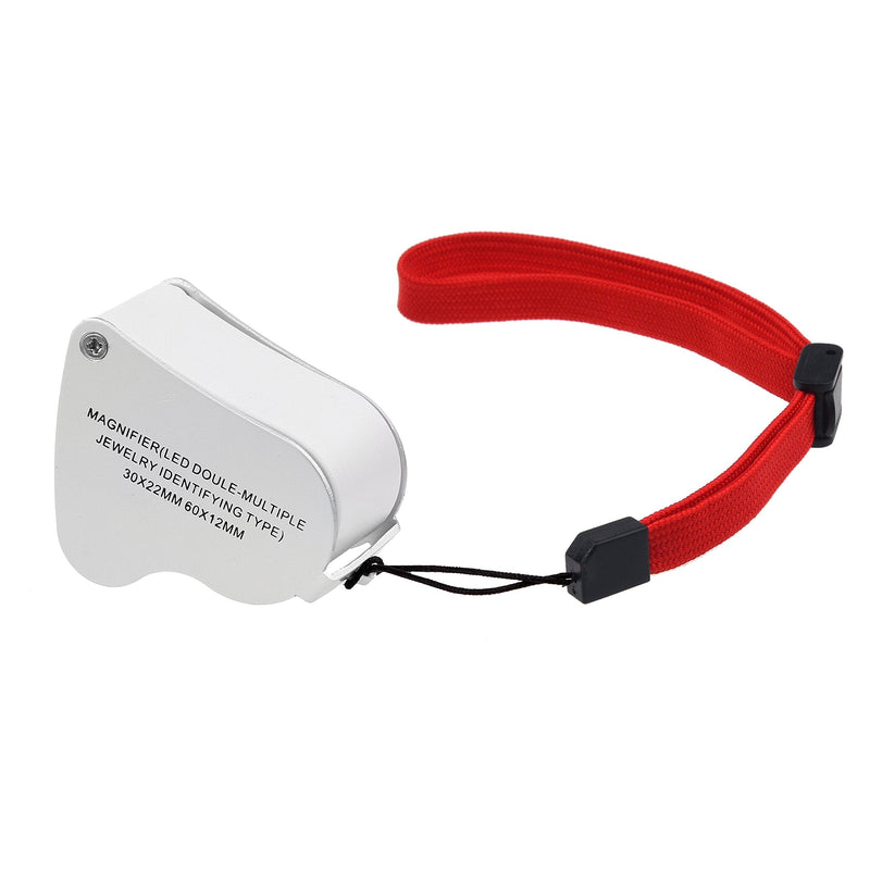 [Australia] - Illuminated Jewelry LED Eye Loupe Magnifier with Two Lens, 60X 12 mm and 30X 22 mm with Kare and Kind Retail Package (60x and 30x, Silver/White) 60x and 30x 